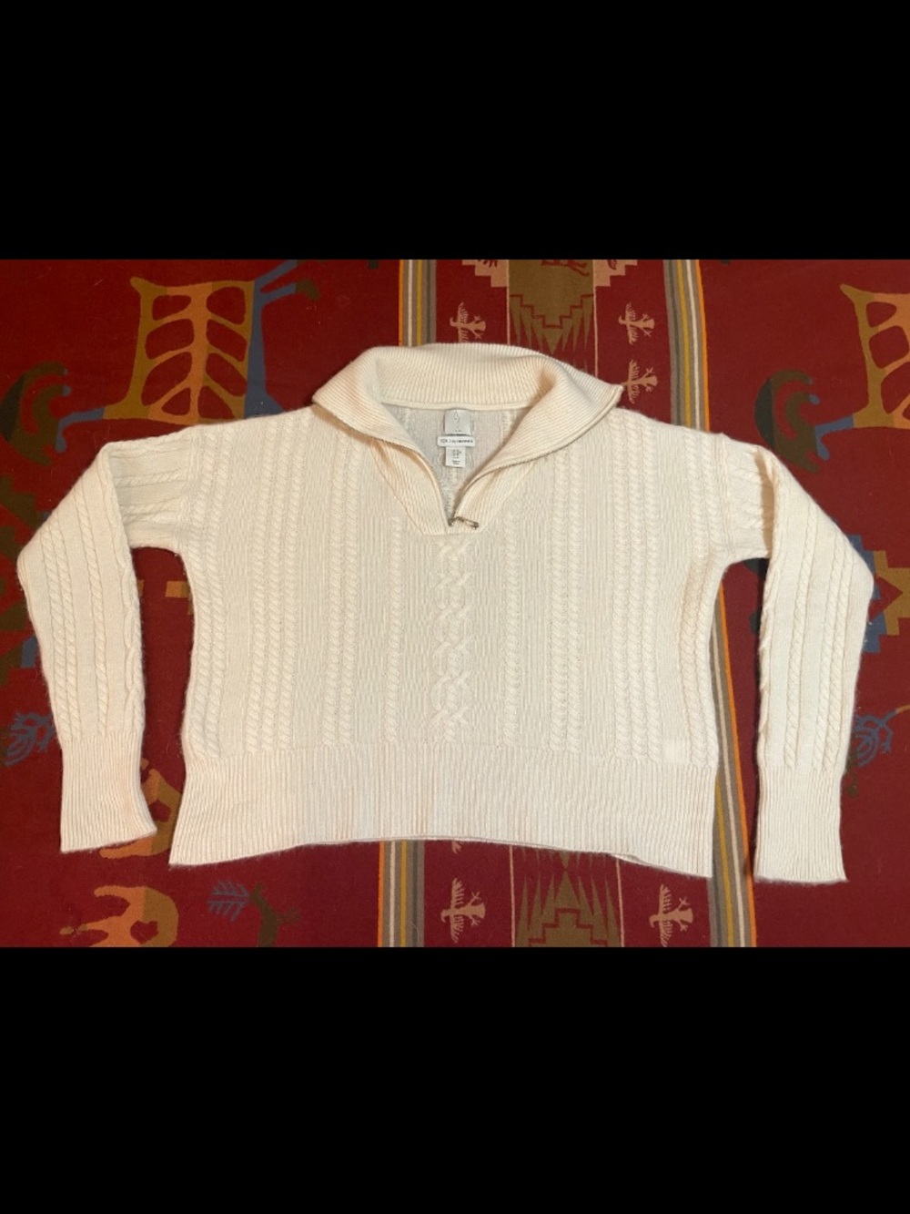 Joie Women's 2 Ply Cashmere 1/4 Zip Sweater Cable Knit Cropped Ivory Medium EUC